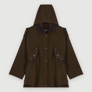 Maje OVERSIZED DOUBLE FACE HOODED COAT dark olive green